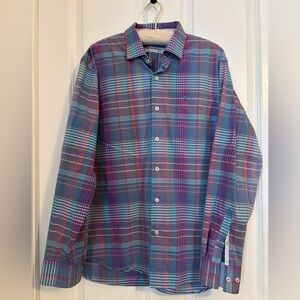 Tommy Bahama-Plaid Button-Down Shirt in Blue, Purple & Teal. Size L. Cotton Mix